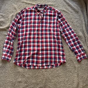 Barbour Men’s Tailored Fit Gingham Button Down Red Blue White US Size XL